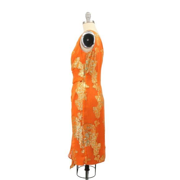 David Meister Silk Metallic Foiled Floral One Shoulder Orange Party Dress 6 - Picture 7 of 9